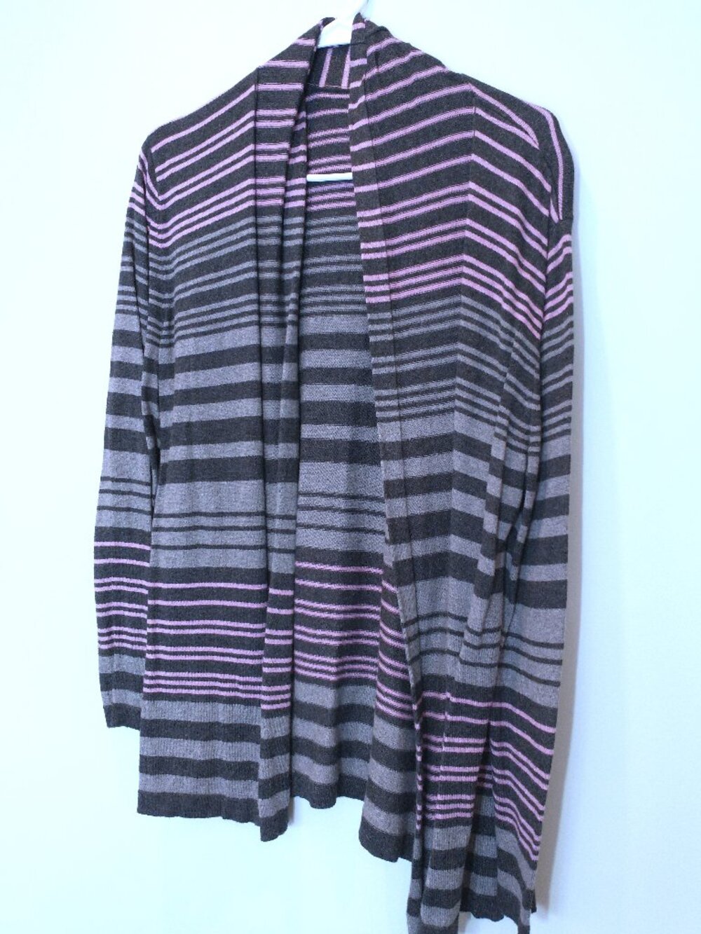 Croft & Barrow Striped Lavender & Gray Long Cardigan Sweater Size XL